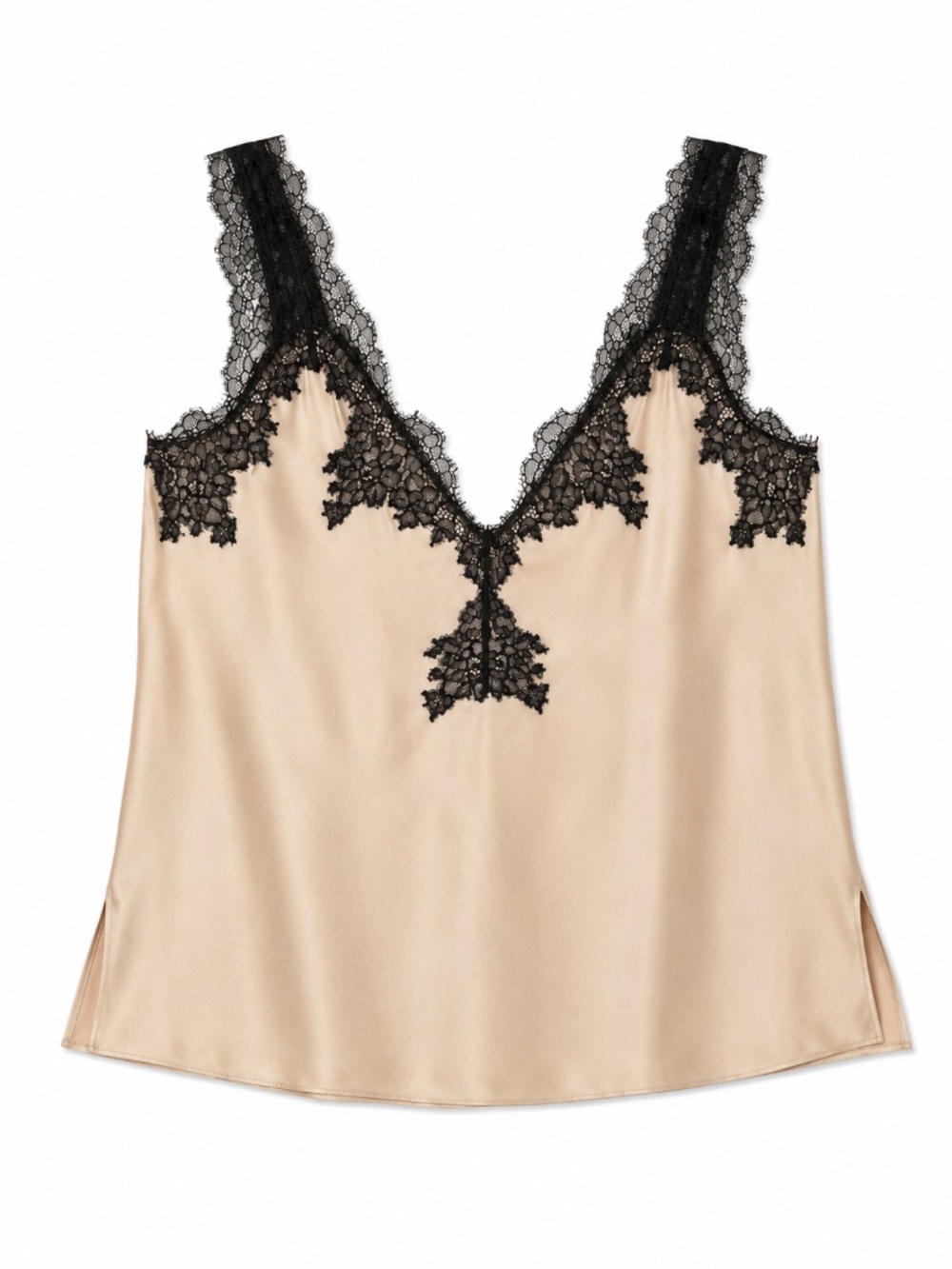 CAMI NYC 100% Silk Lace Camisole Oat Champagne Black Size L 10 12